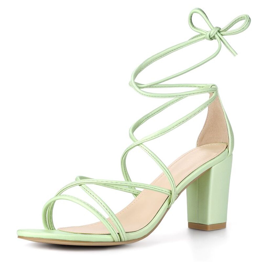 Lace Up Heels Strappy Chunky Heel Sandals Lime